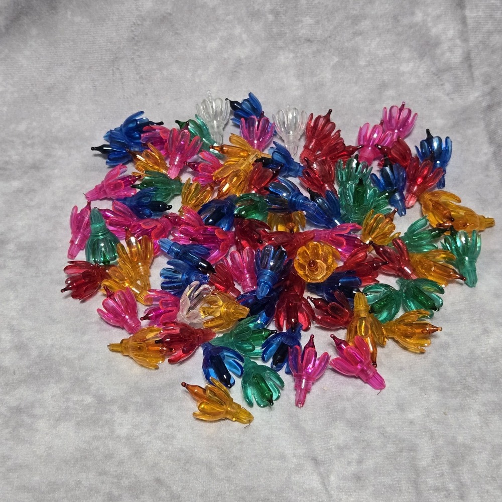 Lot Of 85 VTG Tulip Flower Petal Reflector Christmas Light Covers W/Bulbs
